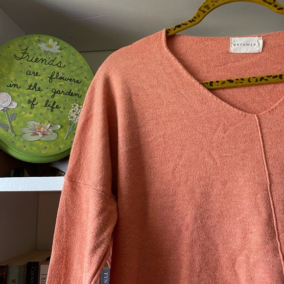 Dreamers | Orange Slouchy High Low Ribbed Detail V-neck Sweater - Picture 4 of 12